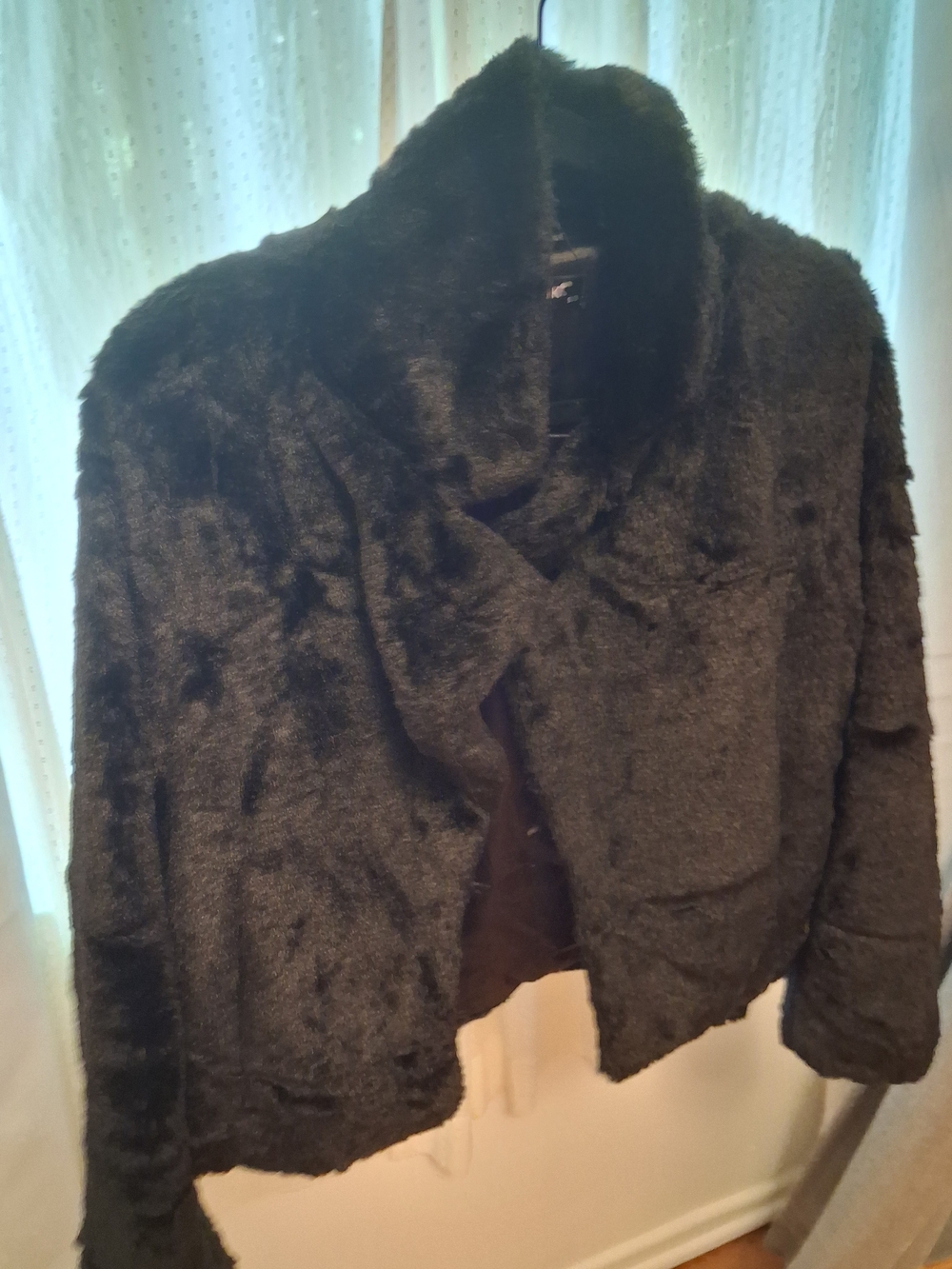 Allegra K Black Faux Fur Open Front Teddy Jacket